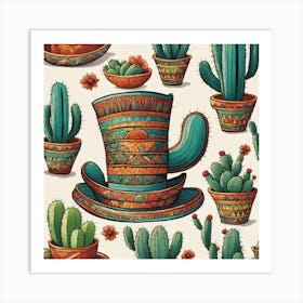 Seamless Pattern With Cactus Art Print