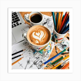 Coffee And Pencils 2 Art Print