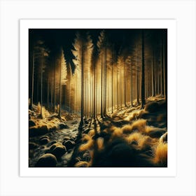 Golden Light In The Forest 3 Art Print