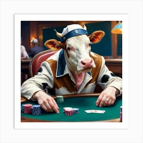 Poker Cow 1 Art Print