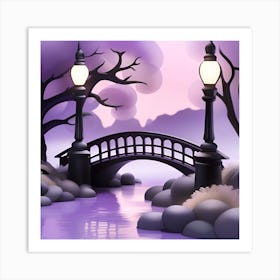 Bridge Over A River Landscape 2 Art Print