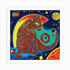 Line Art Panther By Keith Haring In Abstract Space (1) Art Print