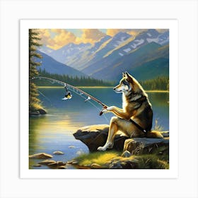 Wolf Fishing Art Print