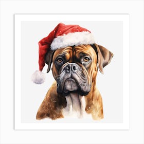 Boxer Dog Santa Hat Art Print