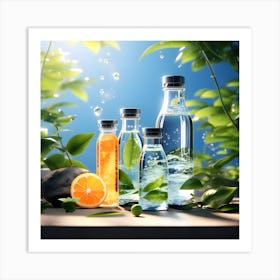 Water Bottles And Orange Slices Art Print