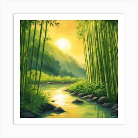 A Stream In A Bamboo Forest At Sun Rise Square Composition 362 Art Print