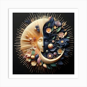 Moon And Flowers 5 Art Print