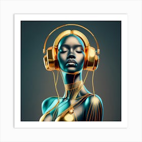 Woman With Headphones 56 Art Print