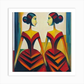 Two Women In Red Dresses 1 Art Print