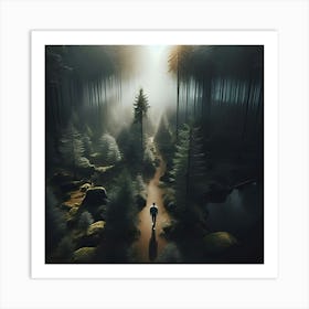 An Aerial View Of Someone Walking Through A Forest Alone In The Style Of Romanticism 3 Art Print