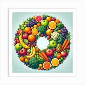 Fruit And Vegetables In A Circle Art Print