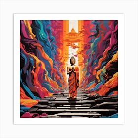 Dreamshaper V7 Lord Buddha Is Walking Down A Long Path In The 0 Art Print