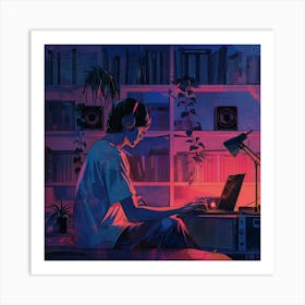 Desktop Wallpaper Lofi Laptop Art Print