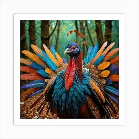 Colorful Turkey In The Woods, Surrealism Art Print