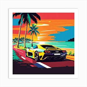 Sports Car At Sunset Art Print