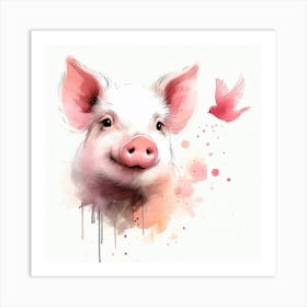 Pig Watercolor Painting Art Print