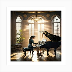 Girl Playing Piano Art Print