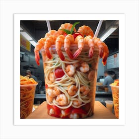 Shrimp Spaghetti In A Cup Art Print