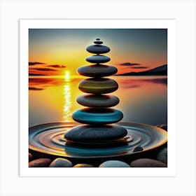 Zen balancing stones at sunset 7 Art Print