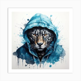 Watercolour Cartoon Jaguar In A Hoodie 3 Art Print