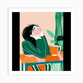 Girl With A Cup Of Coffee Art Print