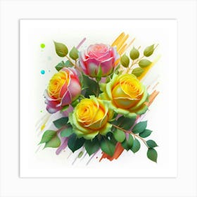 Watercolor design with beautiful roses oil painting abstract 10 Art Print