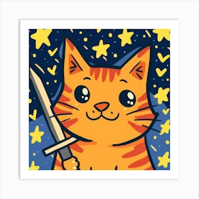 Cat With Sword Art Print