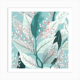 Illustration Of Leaves And Delicate Flowers In S (4) Art Print