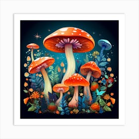 Mushrooms In The Forest 5 Art Print