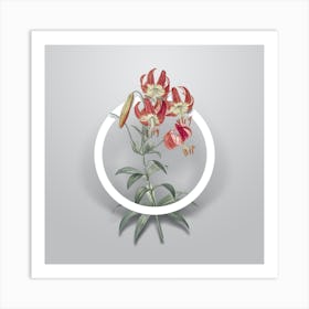 Vintage Turban Lily Minimalist Flower Geometric Circle on Soft Gray Art Print