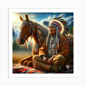 American Indian Sitting With Horse Copy Art Print