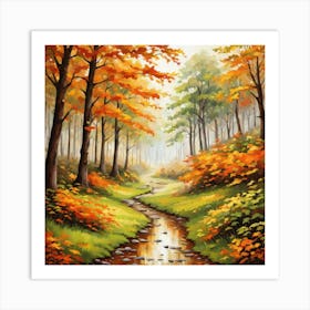 Forest In Autumn In Minimalist Style Square Composition 43 Art Print