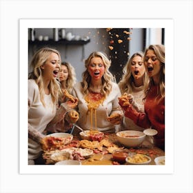 Group Of Women Eating Pizza Art Print