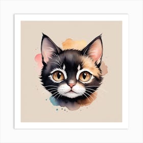 Cute Kitten Watercolor Painting Art Print