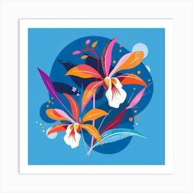 Orchids On Blue Background 1 Art Print