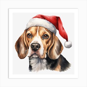 Beagle In Santa Hat 2 Art Print