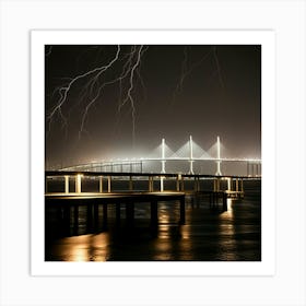 Lightning Over The Sunshine Skyway Bridge Art Print