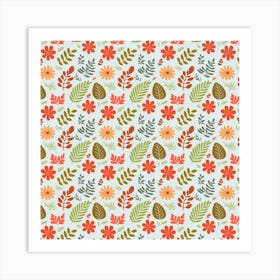Background Pattern Flowers Design Leaves Autumn Daisy Fall Art Print