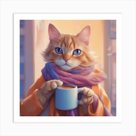 Cat With A Cup Of Coffee Art Print