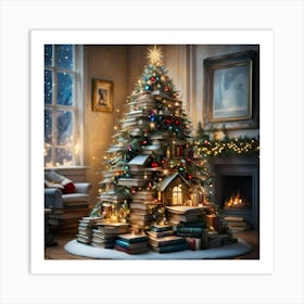 Christmas Tree Made Of Books Art Print