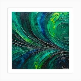 Peacock Feather Abstract Painting Green and Blue Color Art Print