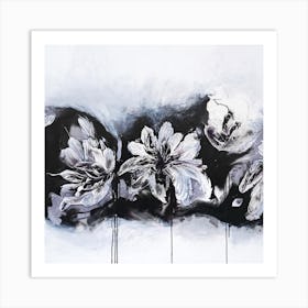 White And Black Flowers 2 Painting Square Art Print