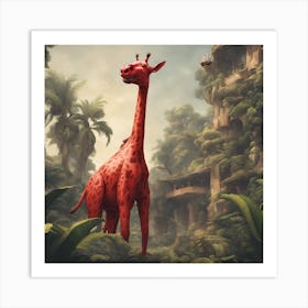 red Giraffe In The Jungle Art Print