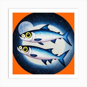 Two Fish In The Moonlight Art Print