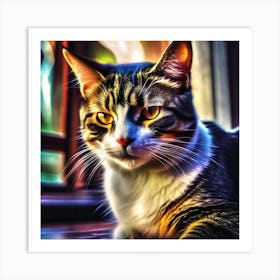 Cat In Front Of Window Art Print