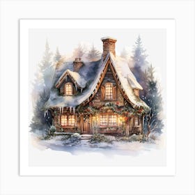 Christmas House In The Woods 5 Art Print