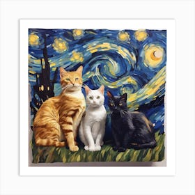 Starry Night Cats 11 Art Print