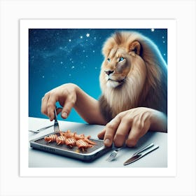 Lion Eating Food Art Print