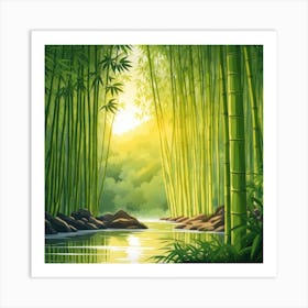 A Stream In A Bamboo Forest At Sun Rise Square Composition 376 Art Print