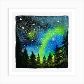 Watercolor Northern Lights Art Print